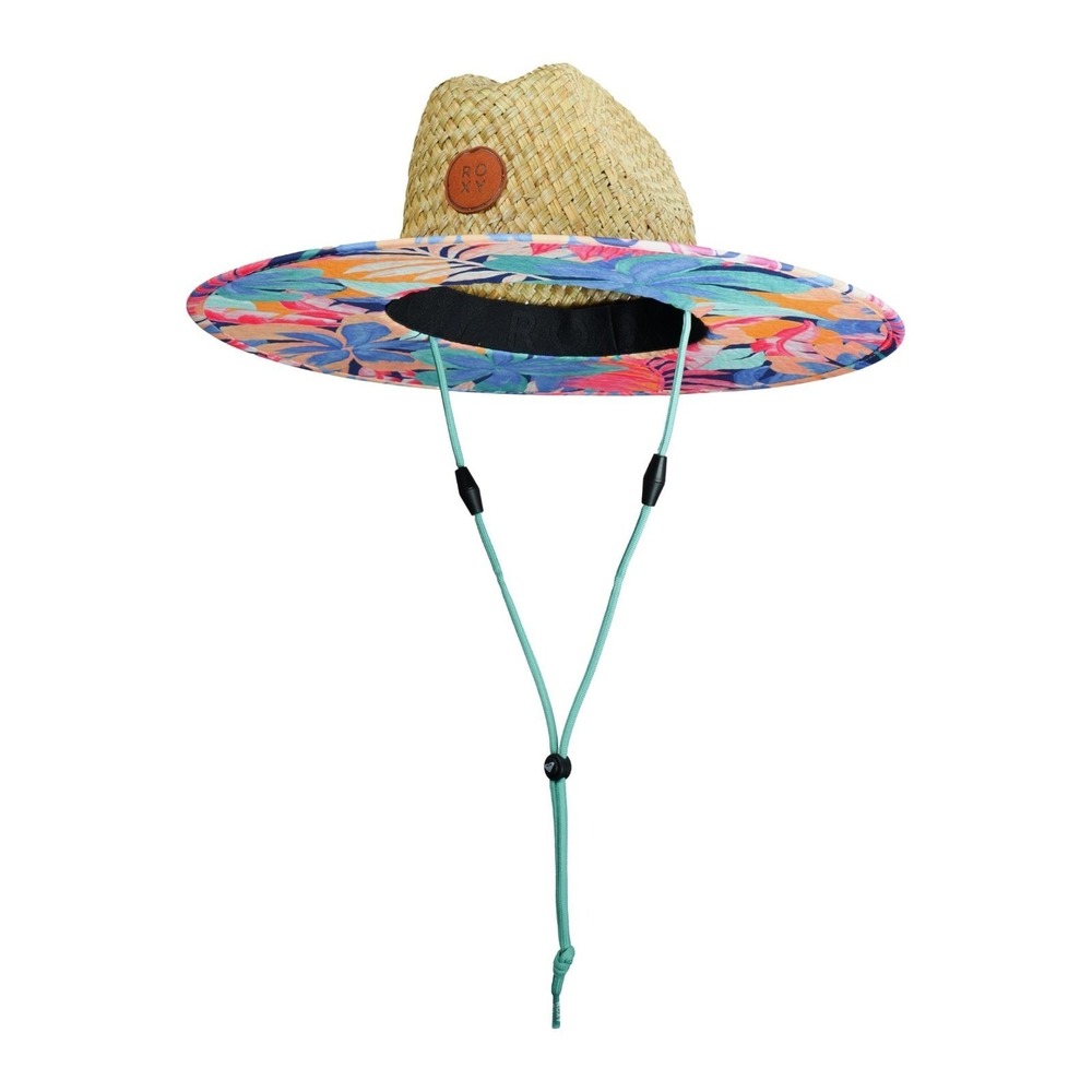 NWT Roxy Girls Pina To My Colada Straw Panama Hat Wide Brim Floral Beach Sun Hat